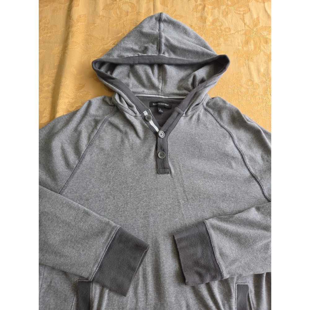 Banana Republic Mens Gray Henley Hoodie Long Sleeve Cotton Pullover Size L